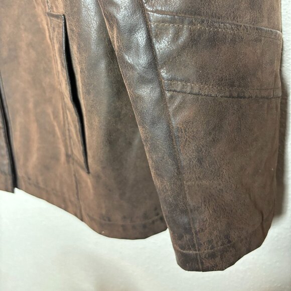 Giacca Womens Sz L Brown Distressed Faux Leather Button Front Jacket(1500) - Picture 6 of 7